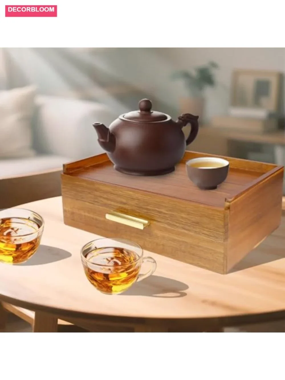 Acacia Wood Tea Bag Organizer with Storage Drawer
